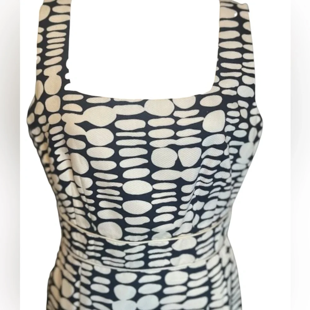 Antonio Melani Navy and White Sleeveless Polka Dot Sheath Lined‎ Dress Size 6